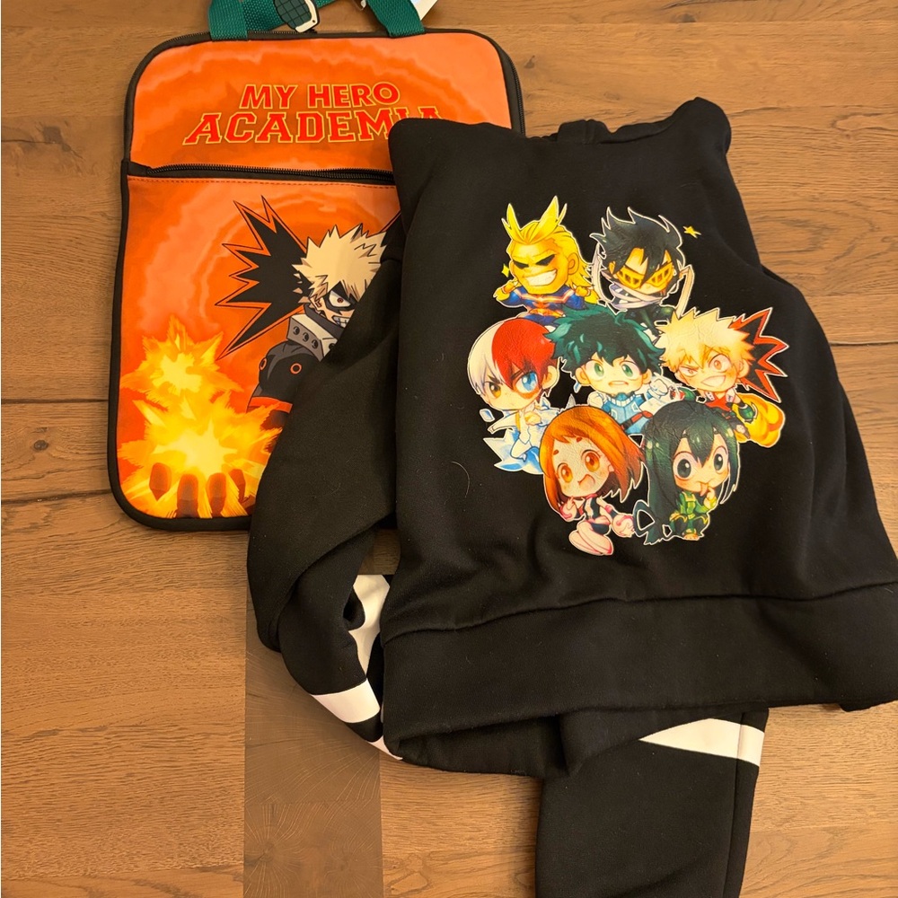 My Hero Academia Black Hoodie and Orange Backpack Set